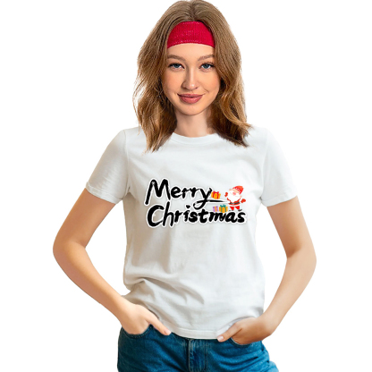 Adult Unisex Christmas Xmas White Merry Christmas Festival T-shirt