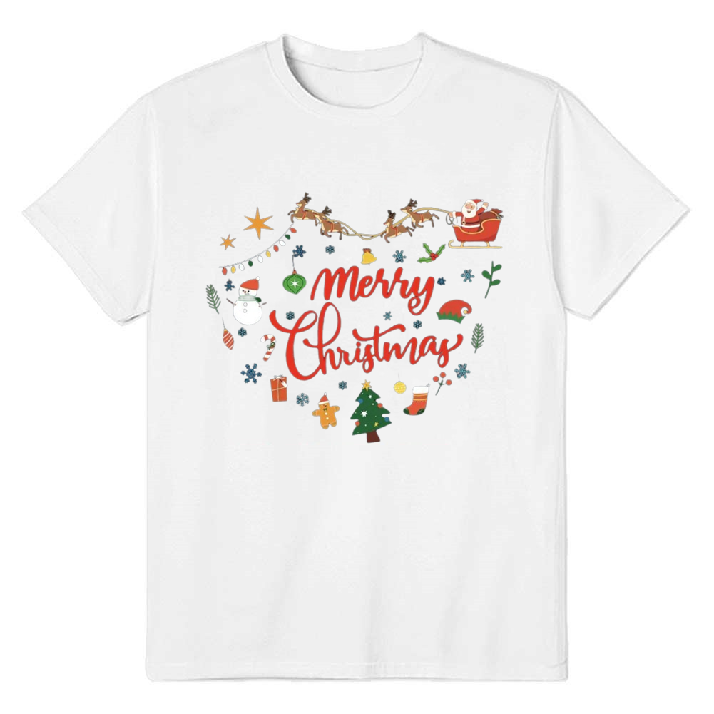 Adult Unisex Festival Merry Christmas Heart Xmas White T-shirt Costume