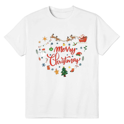 Adult Unisex Festival Merry Christmas Heart Xmas White T-shirt Costume