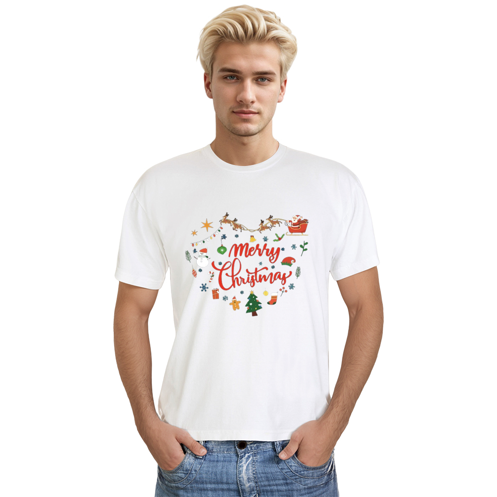 Adult Unisex Festival Merry Christmas Heart Xmas White T-shirt Costume