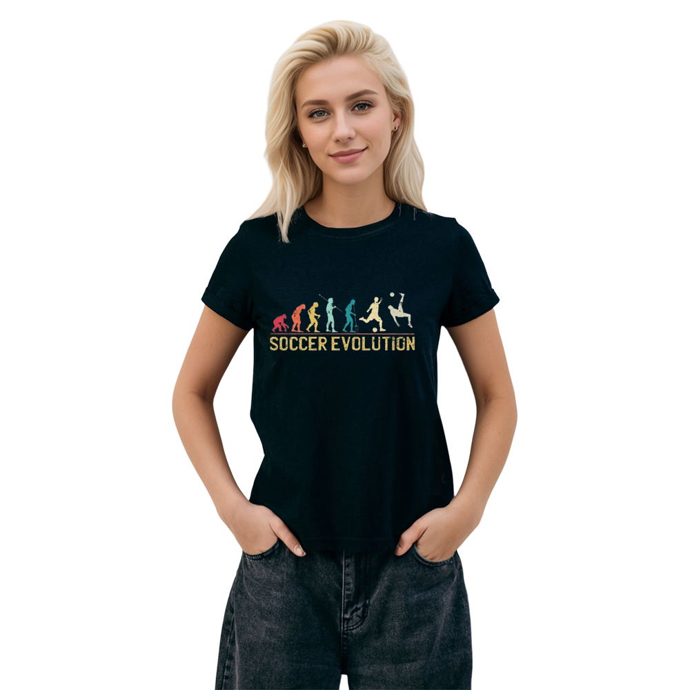 Adult Unisex Evolution of Soccer Sports Football Lover Black T-shirt Costume