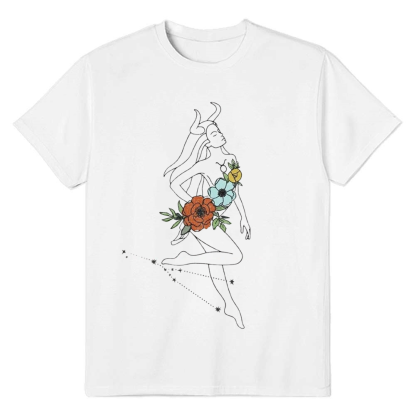 Taurus Shirt Vegan Zodiac Floral Mothers Day Tee Adult Unisex White T-shirt