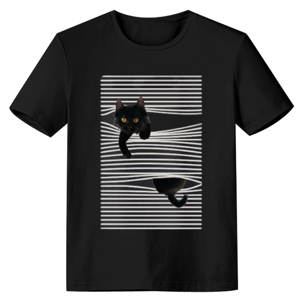 Adult Unisex Cartoon Cat Cotton Thread Pet Anmals Lover Black T-shirt Costume