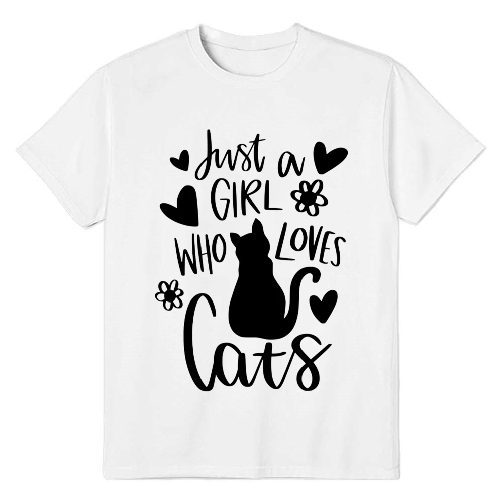 Adult Women A Girl Who Loves Cats  Pet Lover White T-shirt Costume