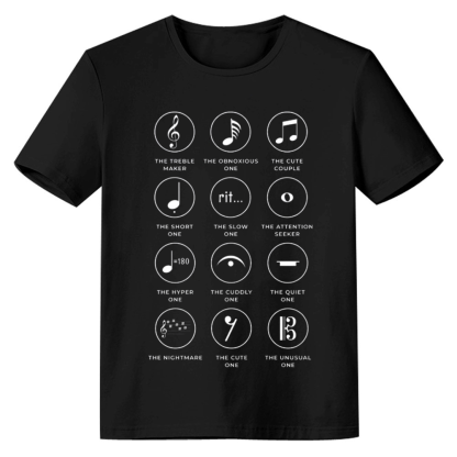 Adult Unisex Musical Notes Symbol Definition Humor Music Festival Black T-shirt Costume