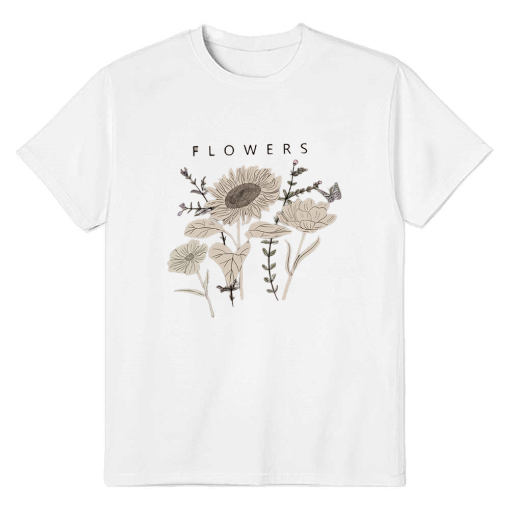 Adult Women Letter And Floral Print Flower White T-shirt Costume