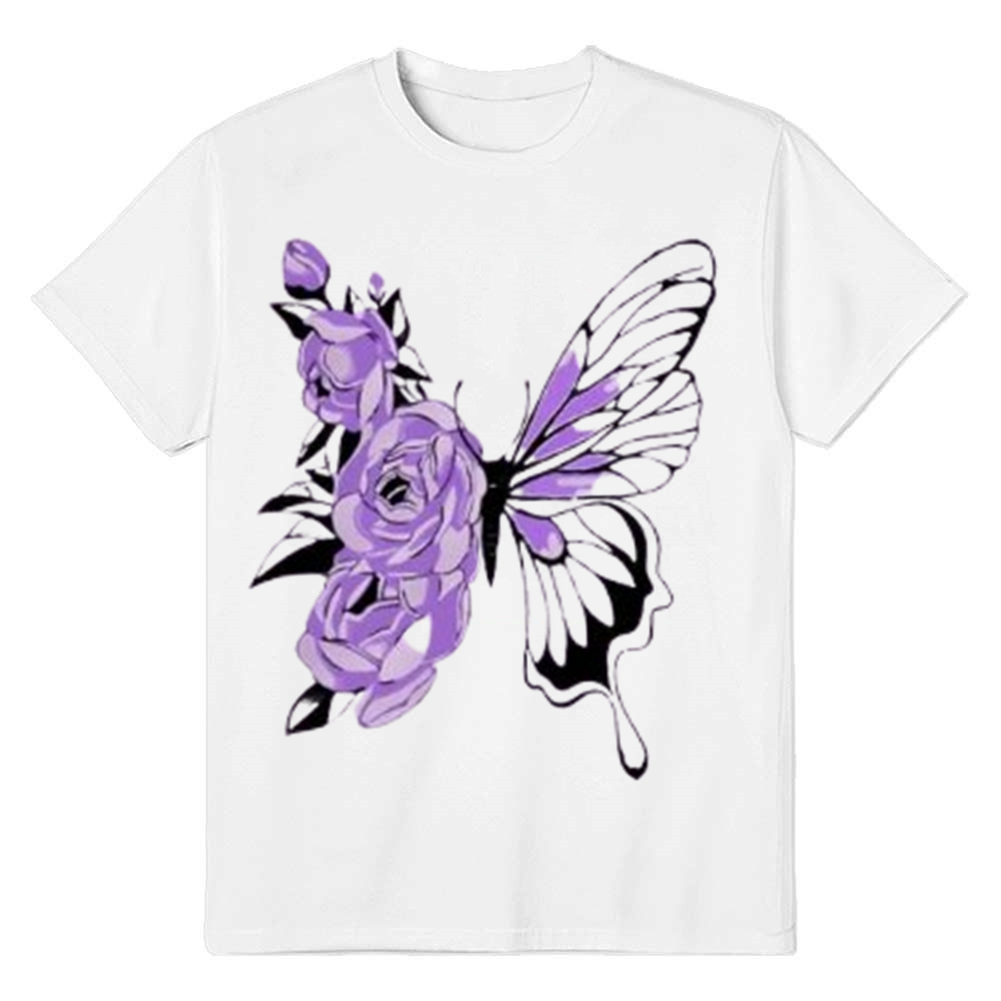 Adult Women Purple Butterfly Print White T-shirt Costume
