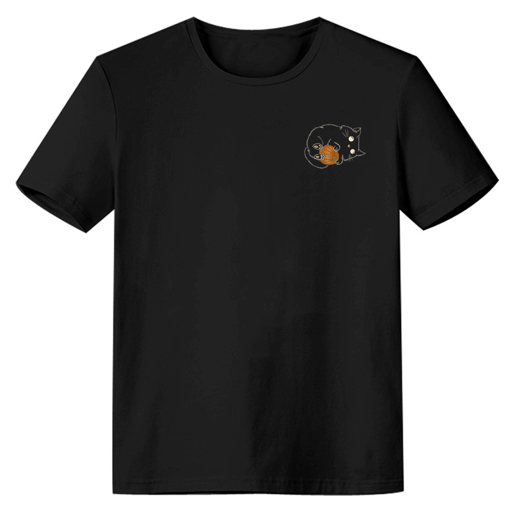 Adult Unisex Halloween Cute Pumpkin Cat Black T-shirt Costume