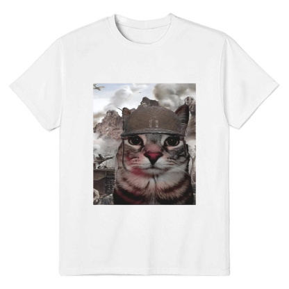 Adult Unisex Thousand Yard Stare Cat Internet Meme Tee White T-shirt Costume