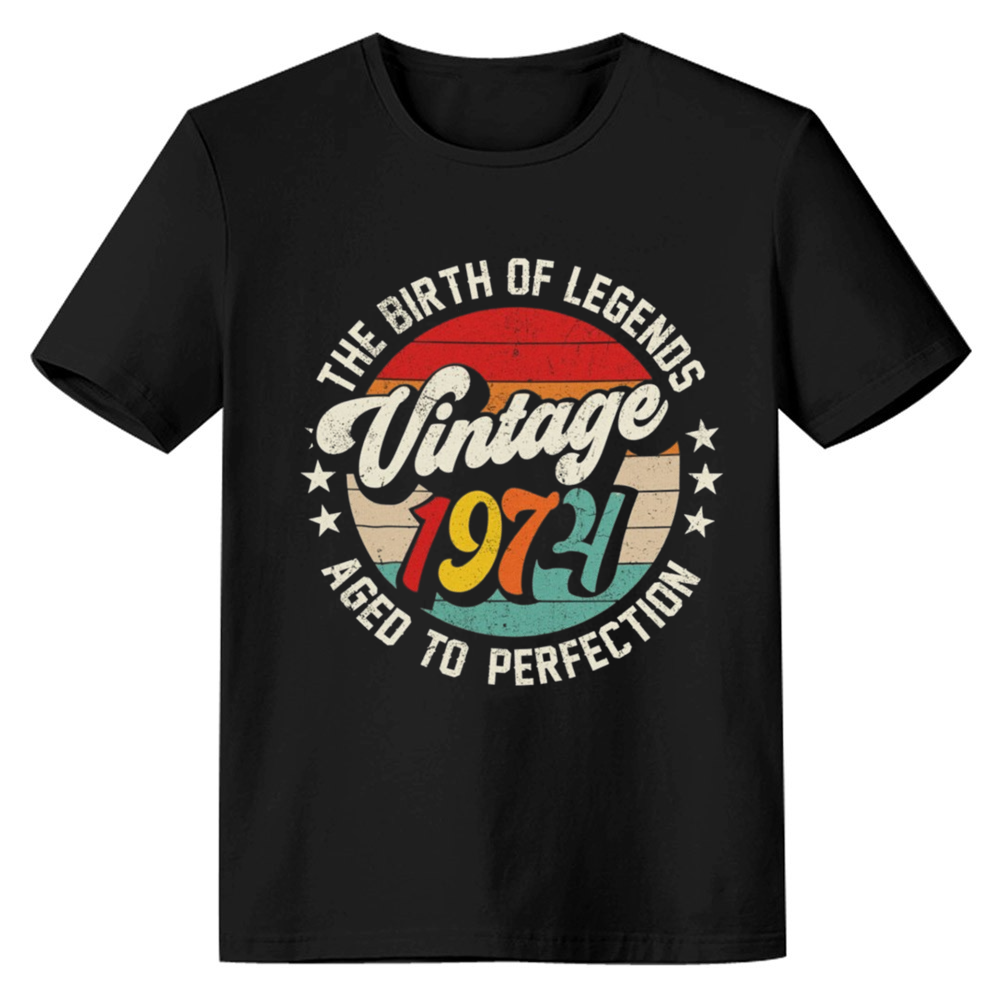 Adult Woman Vintage 1974 Birthday Party Black Short Sleeve T-shirt 