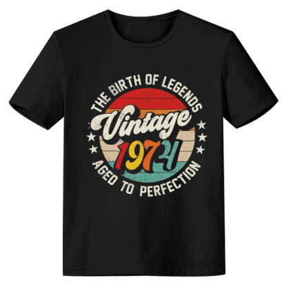 Adult Woman Vintage 1974 Birthday Party Black Short Sleeve T-shirt 