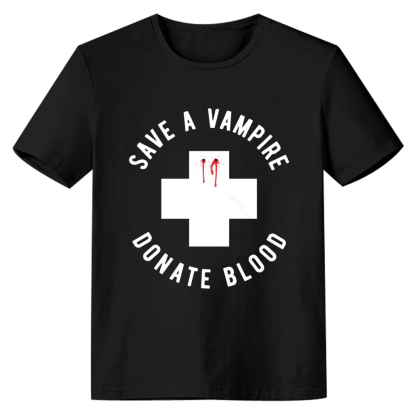 Adult Unisex Save A Vampire Halloween Black T-shirt Costume