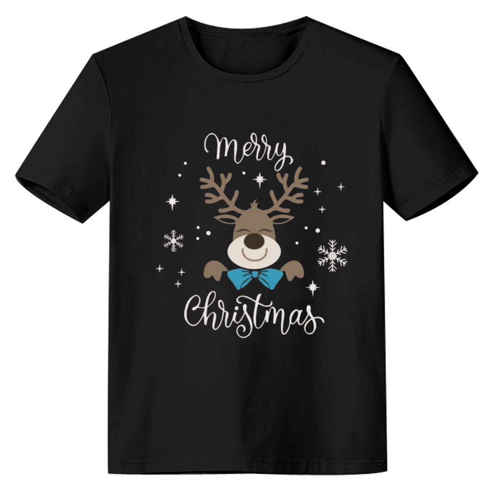 Adult Unisex Xmas Christmas Deer Festival Black T-shirt