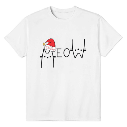Adult Unisex Funny Christmas Cat Pet Lover White T-shirt