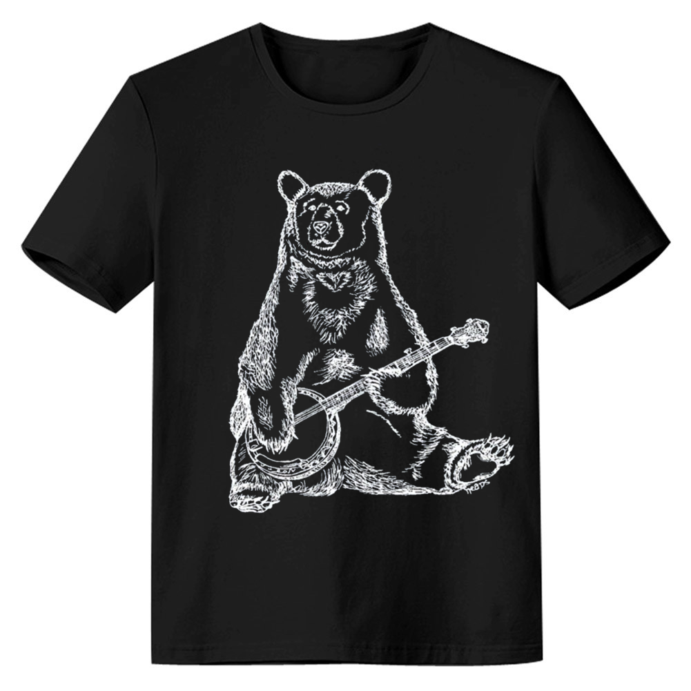 Adult Unisex Funny Bear Music Lover Black T-shirt