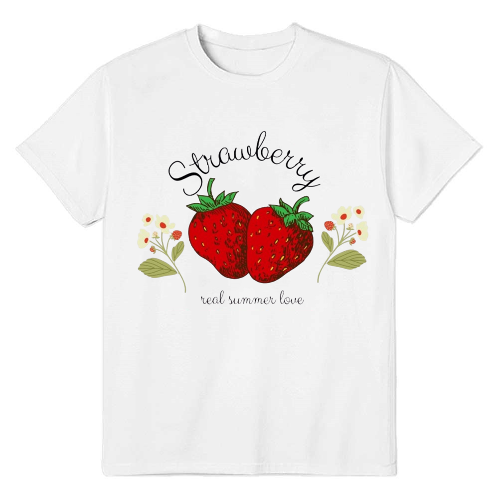 Adult Unisex Summer Fruit Strawberry White T-shirt