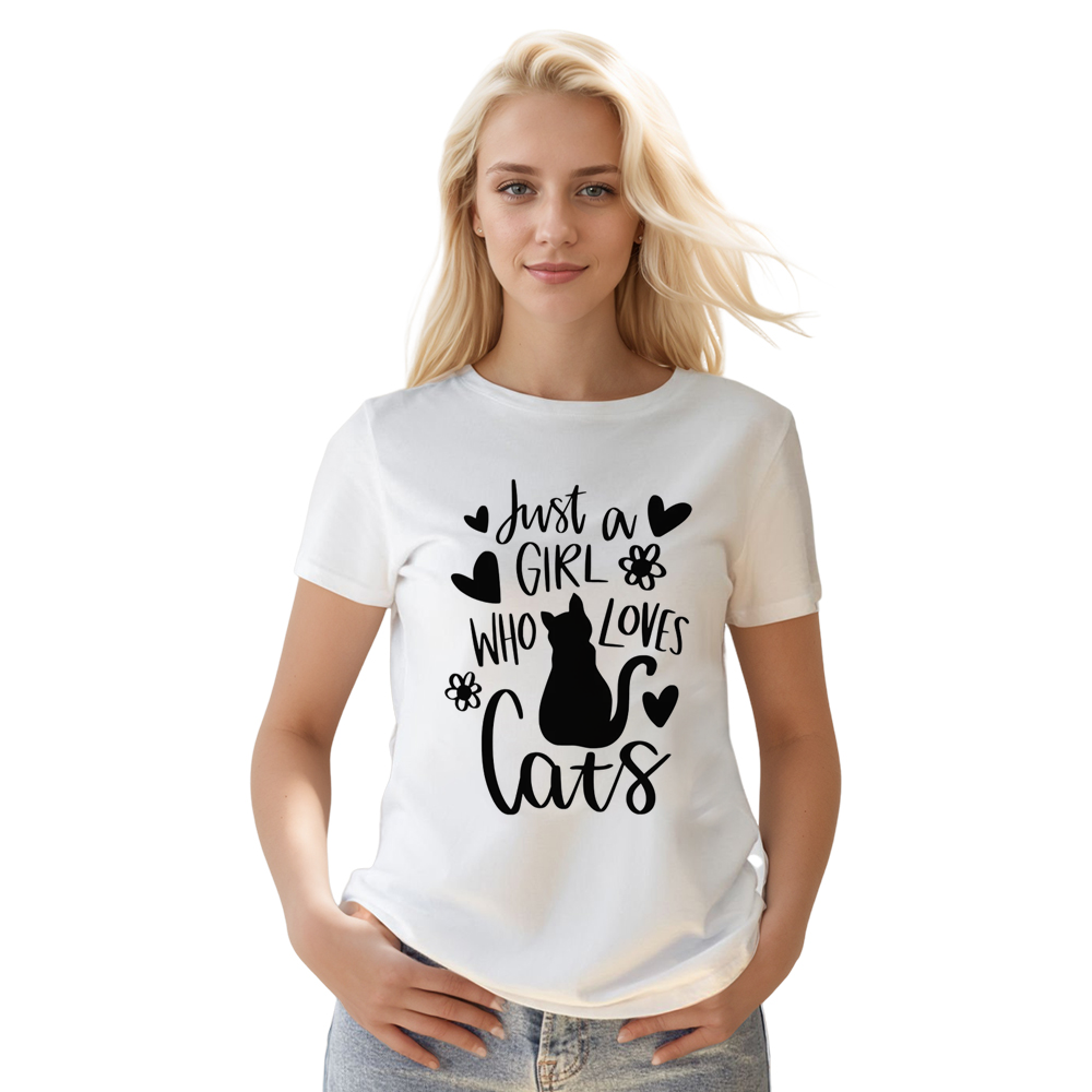 Adult Women A Girl Who Loves Cats  Pet Lover White T-shirt Costume