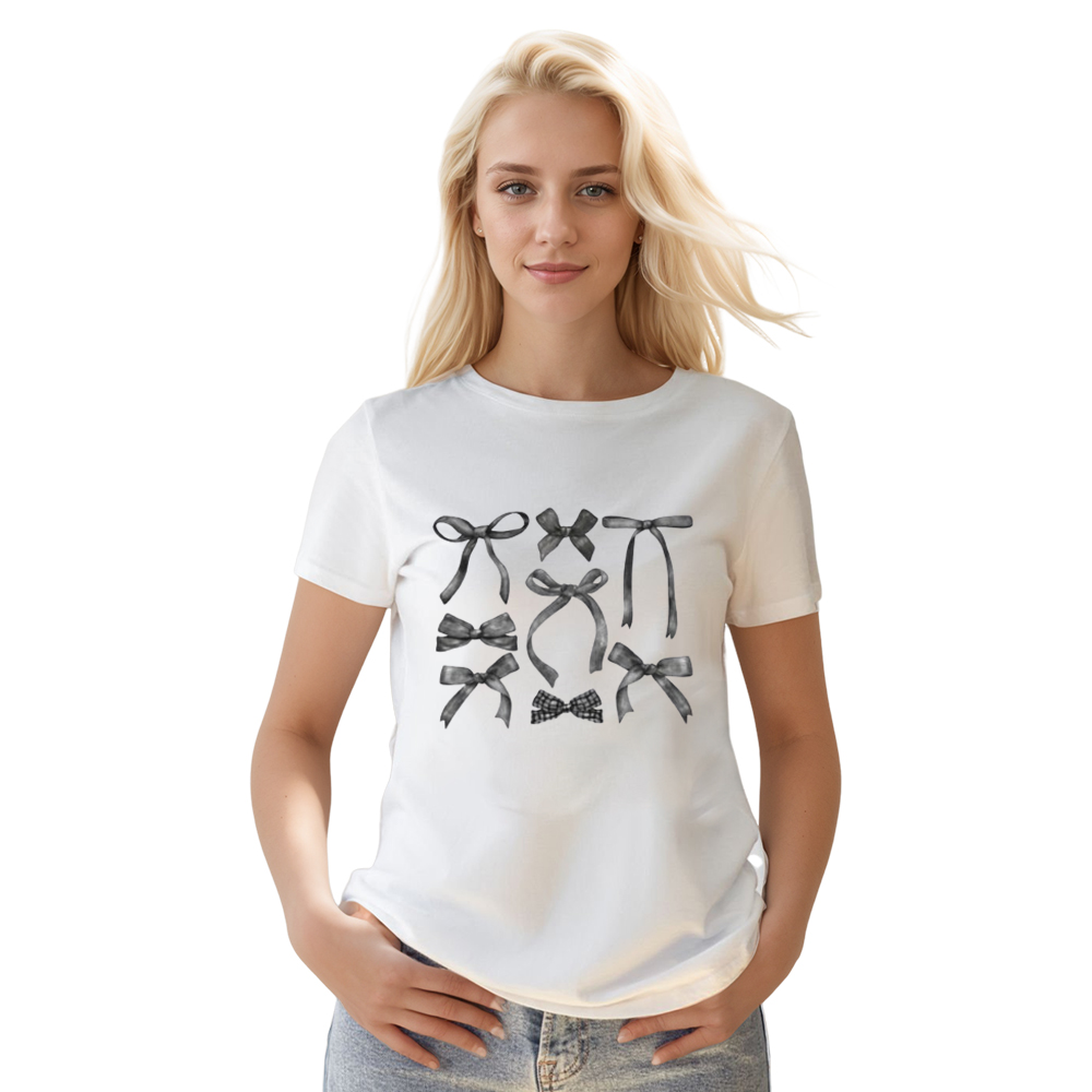 Adult Woman Summer Black Bow White T-shirt Costume