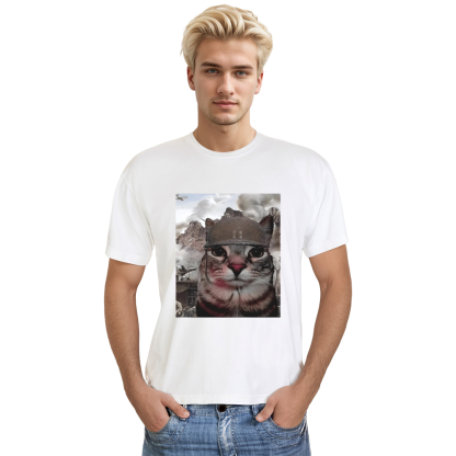Adult Unisex Thousand Yard Stare Cat Internet Meme Tee White T-shirt Costume