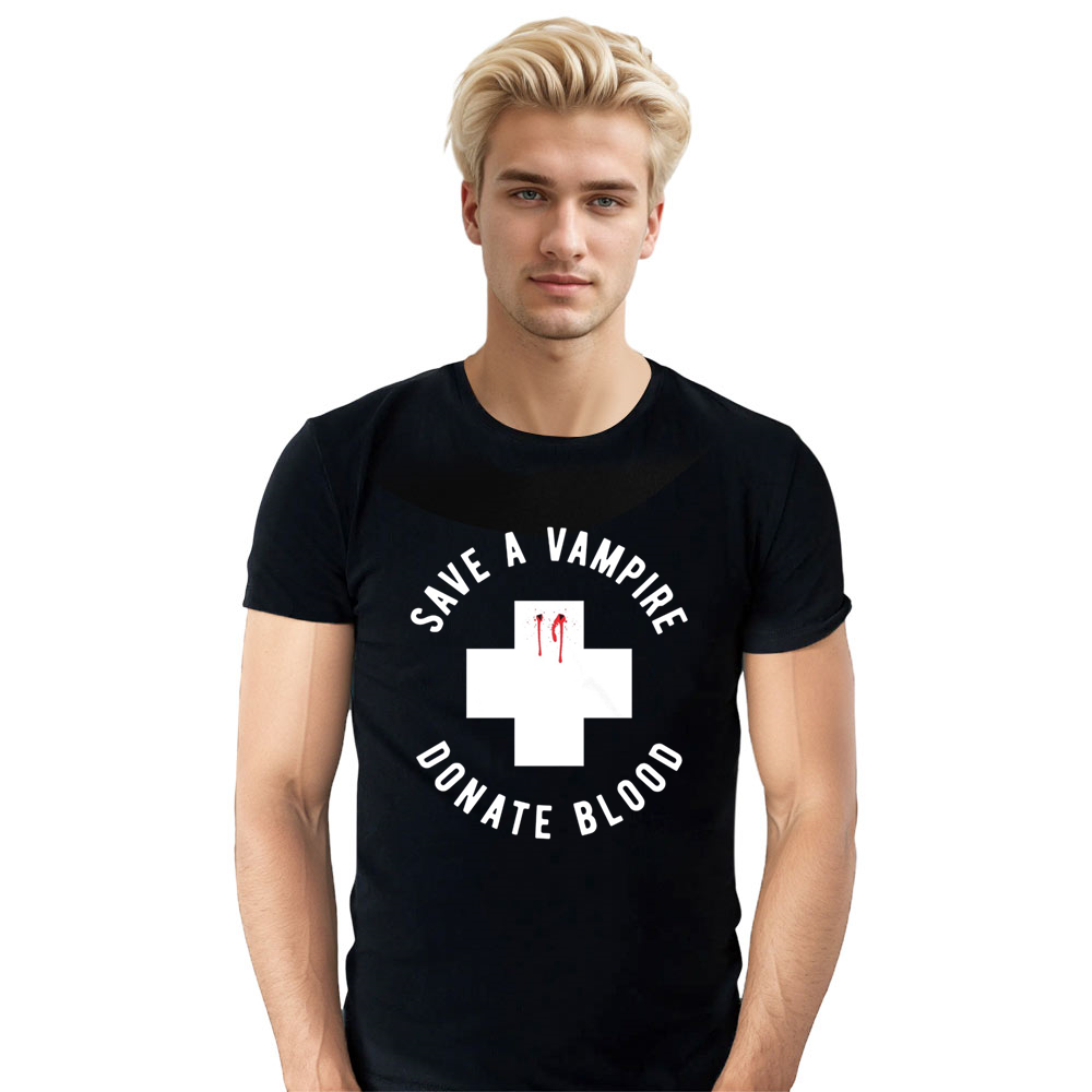 Adult Unisex Save A Vampire Halloween Black T-shirt Costume