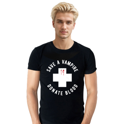 Adult Unisex Save A Vampire Halloween Black T-shirt Costume