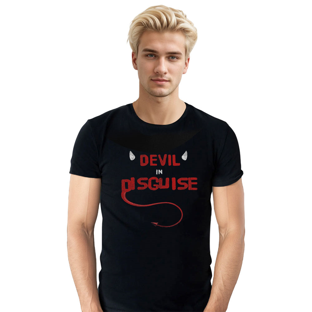 Adult Unisex Devil In Disguise Demon Halloween Black T-shirt Costume