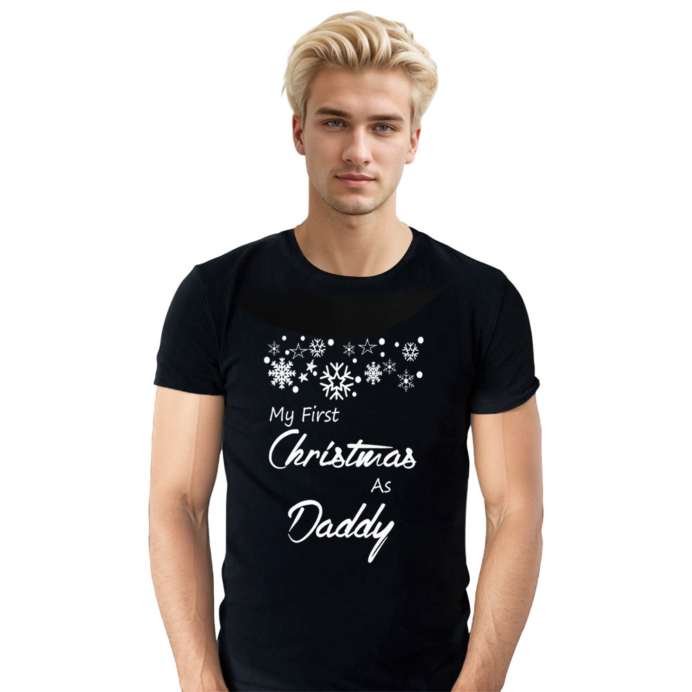 Adult First Christmas As Daddy Xmas Black Festival T-shirt