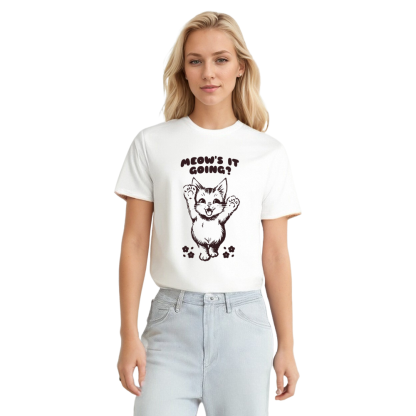 Adult Unisex Meow's It Going Tee Cat Pet Lover White T-shirt