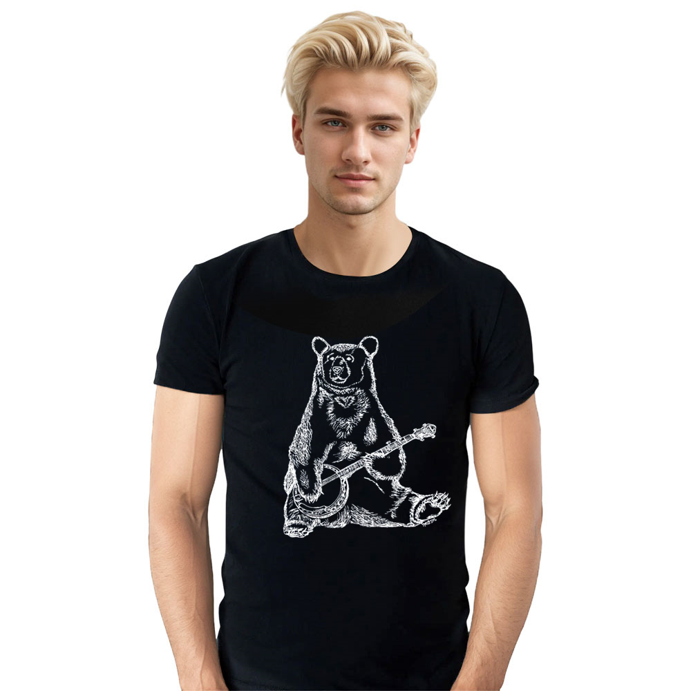 Adult Unisex Funny Bear Music Lover Black T-shirt