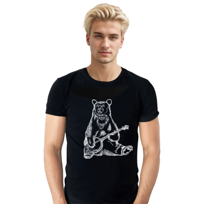 Adult Unisex Funny Bear Music Lover Black T-shirt