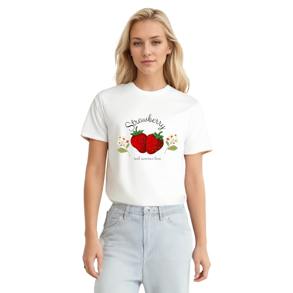 Adult Unisex Summer Fruit Strawberry White T-shirt