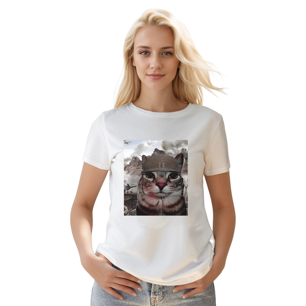 Adult Unisex Thousand Yard Stare Cat Internet Meme Tee White T-shirt Costume