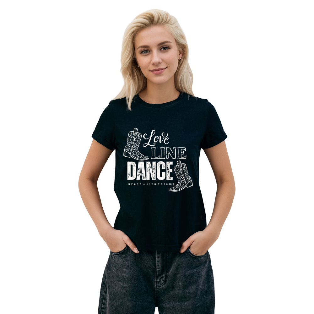 Adult Unisex Line Dance Cowgirl Boots Music Festival Black T-shirt Costume