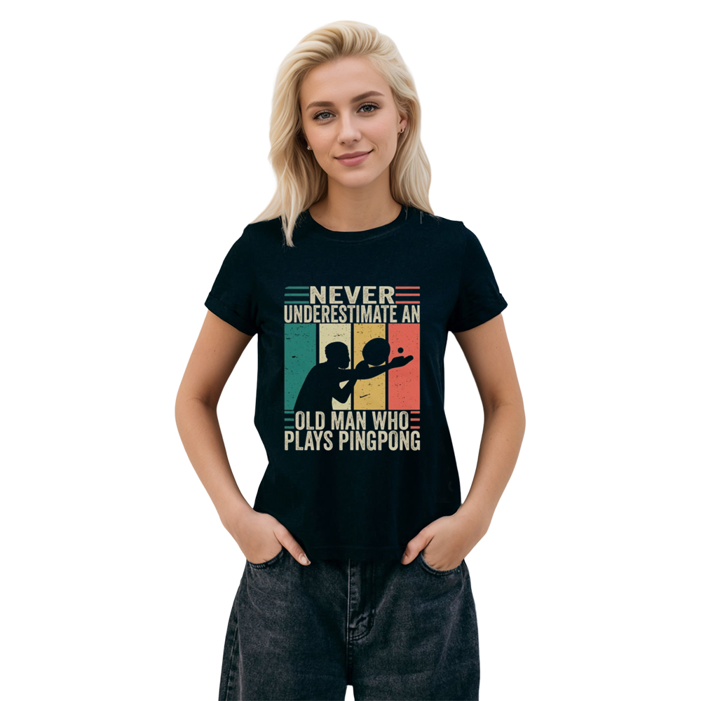 Adult Unisex Never Underestimate An old Man Who Plays Ping Pong Black T-shirt Costume