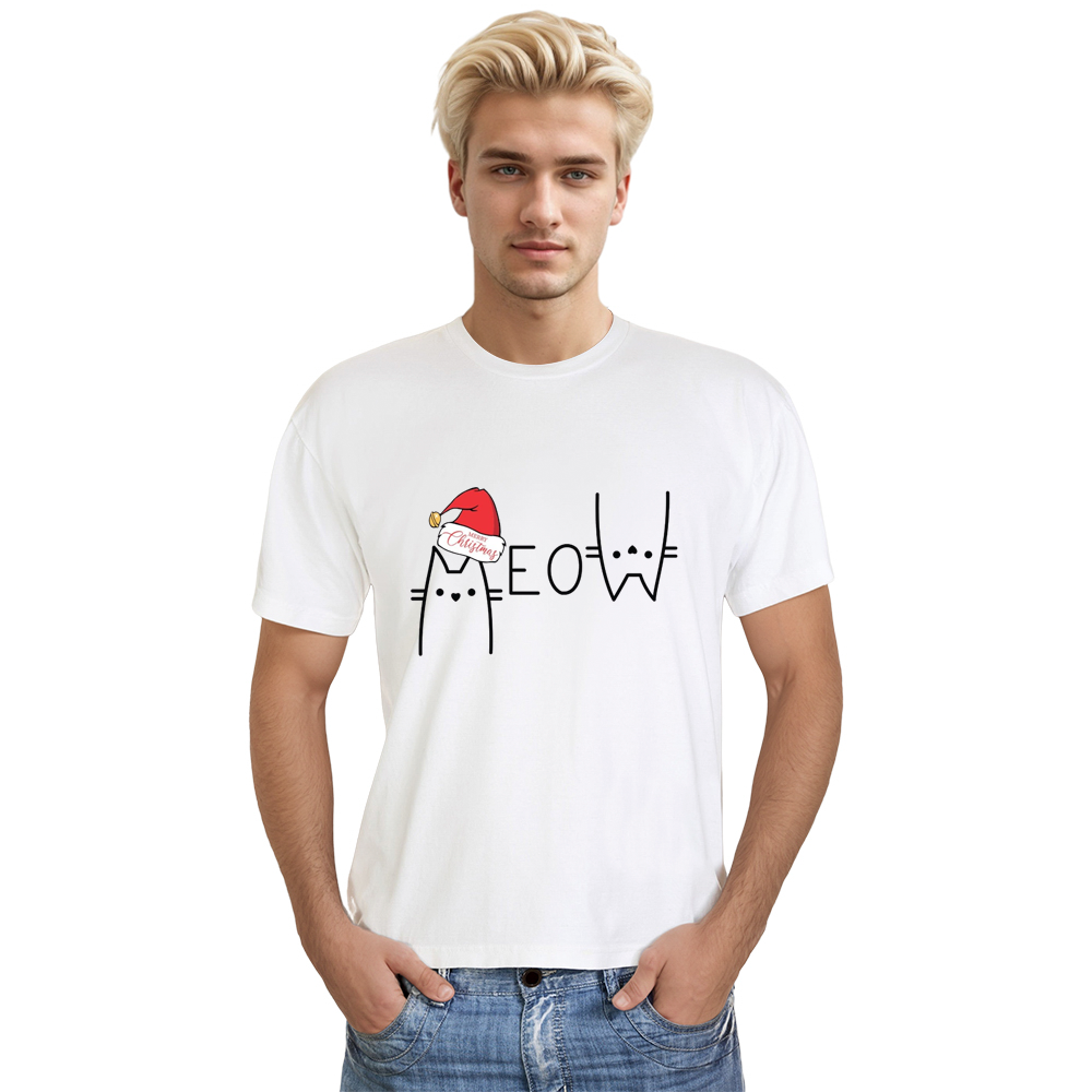 Adult Unisex Funny Christmas Cat Pet Lover White T-shirt