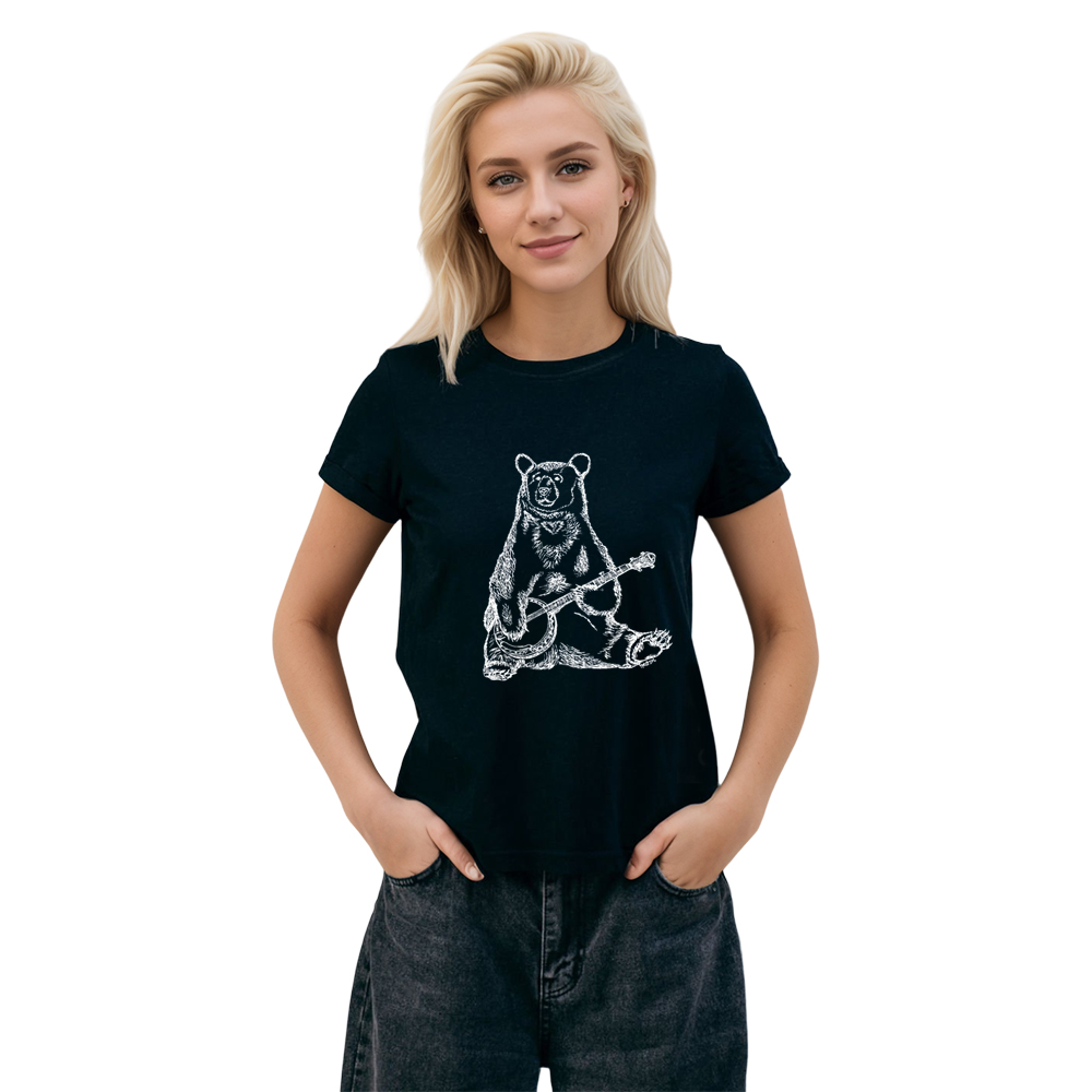Adult Unisex Funny Bear Music Lover Black T-shirt