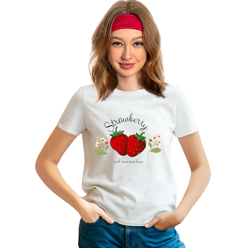 Adult Unisex Summer Fruit Strawberry White T-shirt