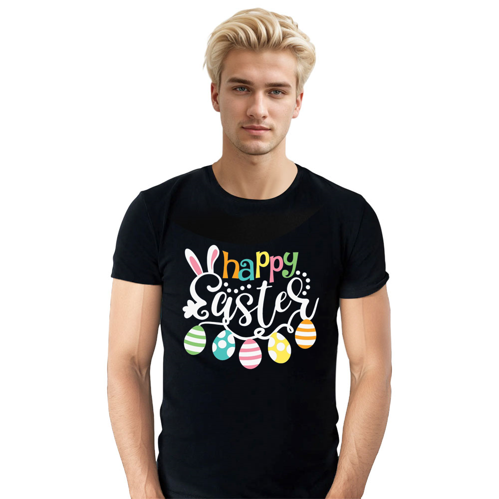 Happy Easter Bunny Adult Unisex Black T-shirt