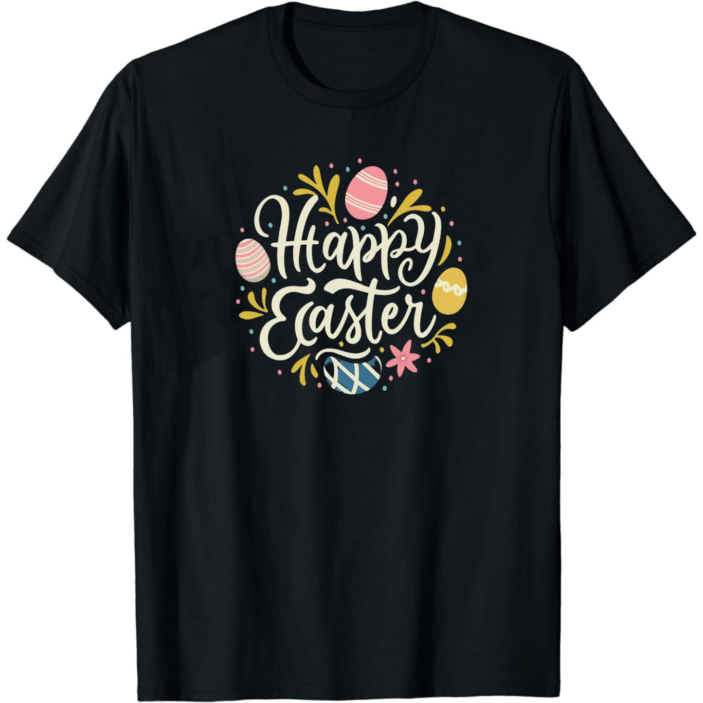 Adult Happy Easter Egg Black Short Sleeve T-shirt Outfits Top Costume
