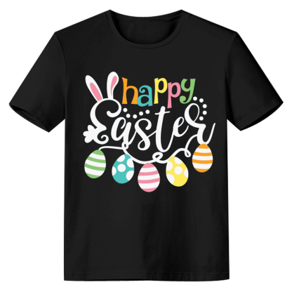 Happy Easter Bunny Adult Unisex Black T-shirt