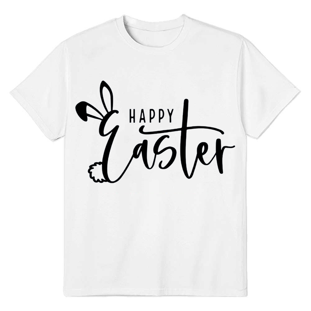 Happy Easter Letter Rabbit Bunny Adult Unisex White T-shirt