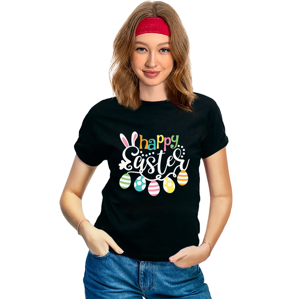 Happy Easter Bunny Adult Unisex Black T-shirt