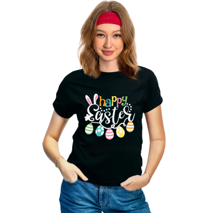 Happy Easter Bunny Adult Unisex Black T-shirt
