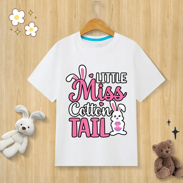 2024 Easter Little Miss Cotton Tail Printed T-shirt