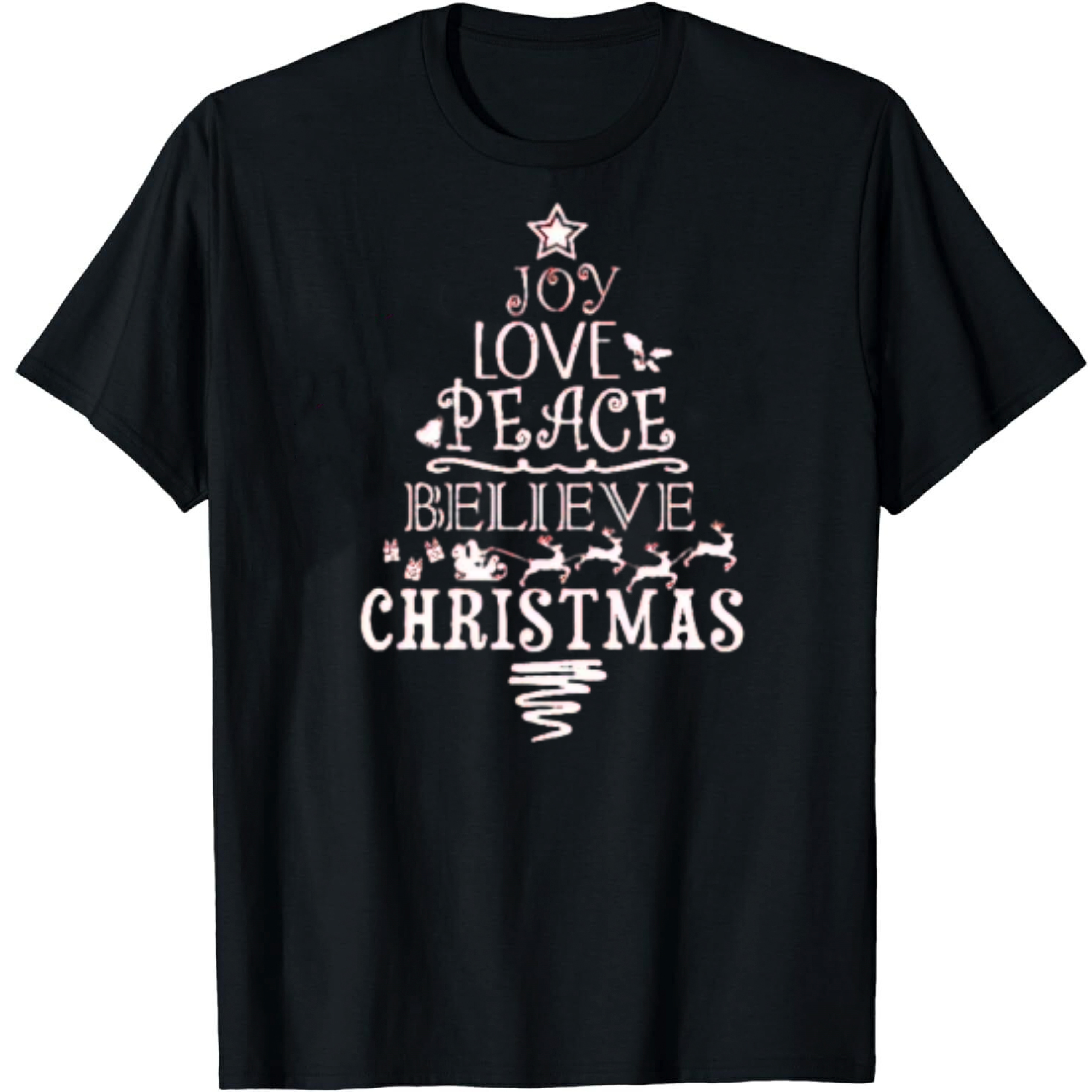 Christmas Love Peace Believe Festival Christmas Tree T-Shirt