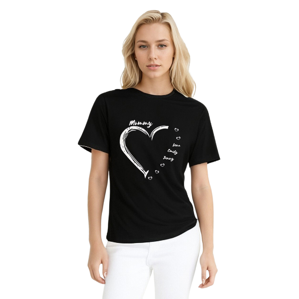 Mother's Day Heart Love Mother and Kids Name Custom Made T-shirt