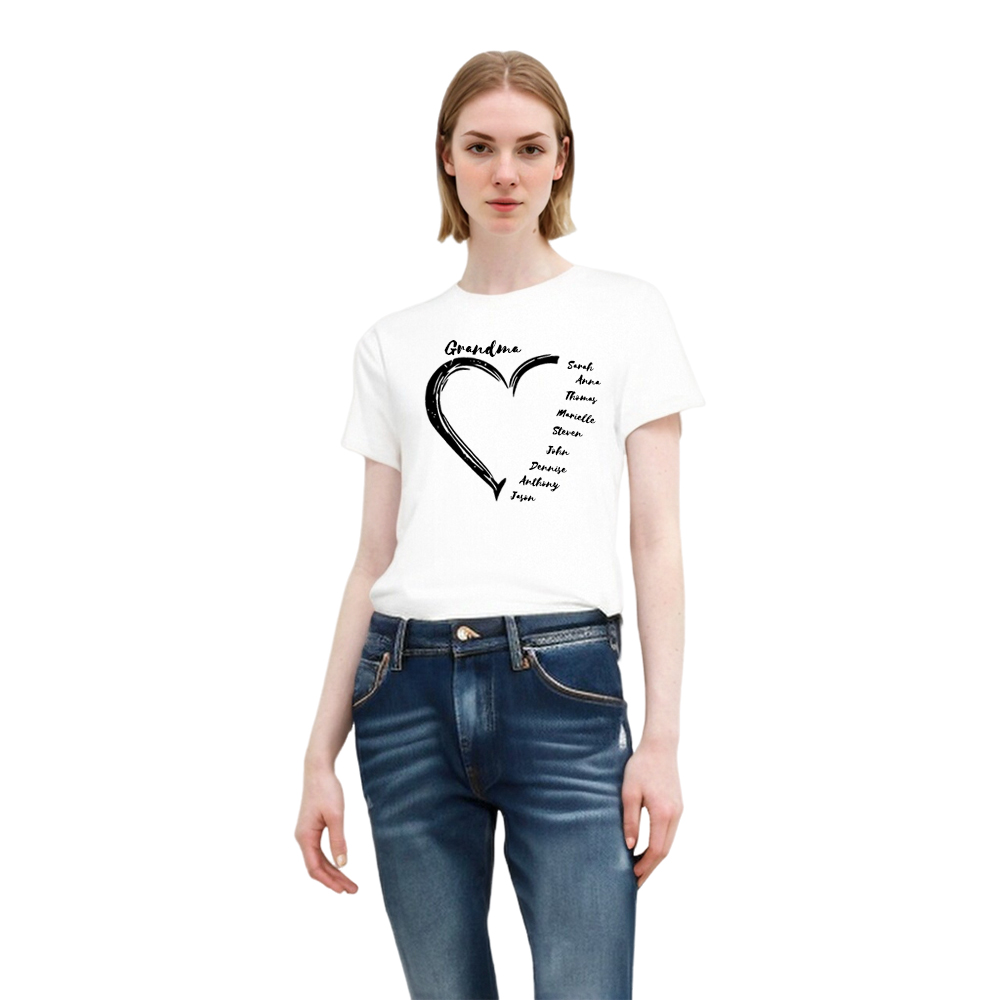 Mother's Day Heart Love Mother and Kids Name Custom Made T-shirt