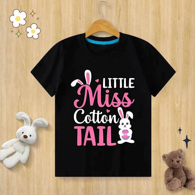 2024 Easter Little Miss Cotton Tail Printed T-shirt