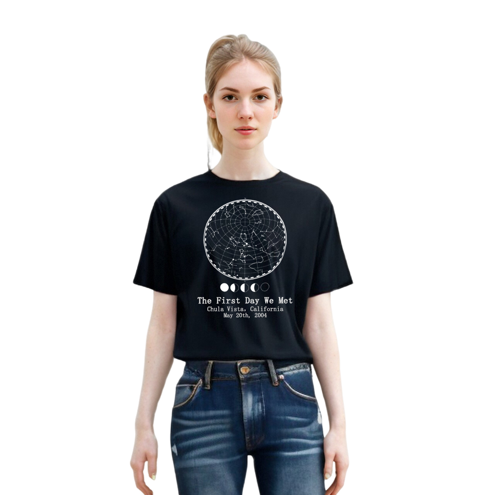 Amateur Astronomer Anniversary Birthday Custom Date Star Map Printed T-shirt 