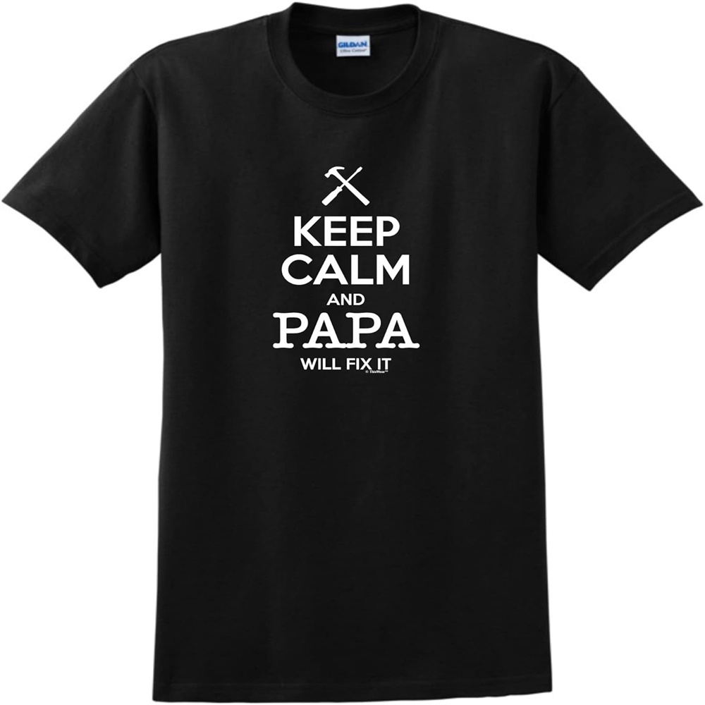 Father's Day Keep Calm and Papa Will Fix It Printed T-Shirt